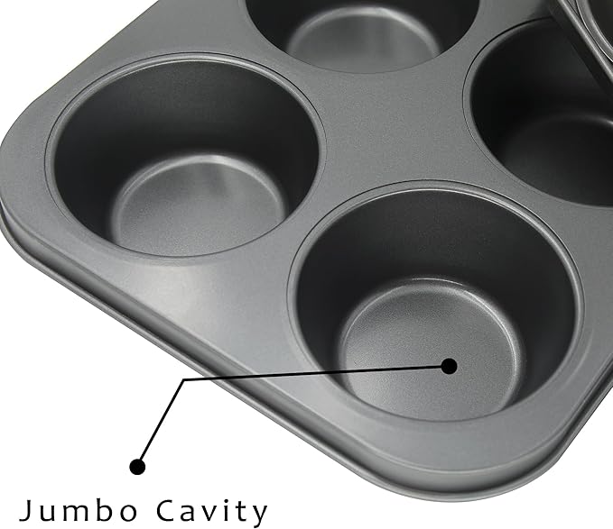 Non-Stick Jumbo Muffin Pans, 6-Cup Set of 2 Baking Pans with a Spatula for Extra-large Muffins & Cupcakes