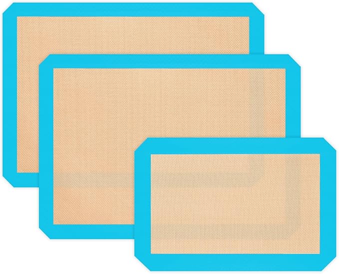 Silicone Baking Mat, Reusable Silicone Mats for Baking Set of 3, Non-Stick Baking Supplies for Pastries, Cookies, Macaroons, Bread