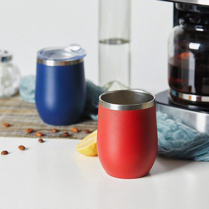 COMOOO Stainless Steel Wine Tumbler with Lid and Straw 12oz Double Wall Vacuum Insulated Travel Tumbler Cup for Coffee, Wine, Cocktails, Champagne (Mix color,8 Pack)