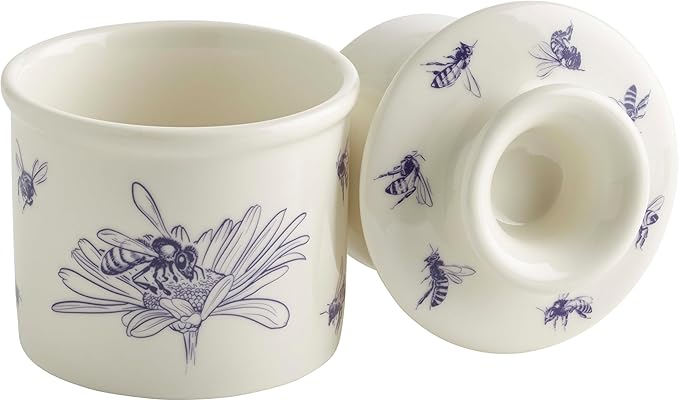 Butter Bell - The Original Butter Bell crock by L Tremain, a Countertop French Ceramic Butter Dish Keeper with Lid for Spreadable Butter, Farmhouse Collection, Honey Bees + Cow Pattern