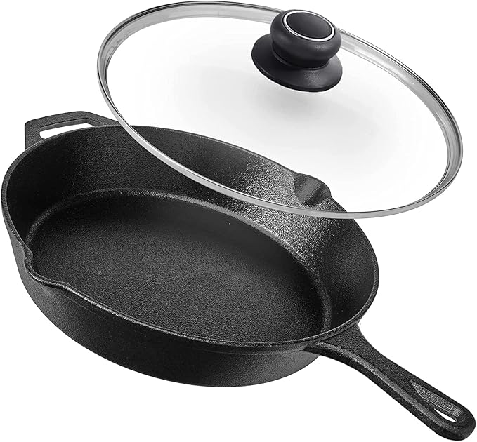 12 Inch Glass Lid for Frying Pan, Fry Pan, Skillet, Pan Lid, Fits Lodge 12 Inch Cast Iron Skillets and 7 Quart Dutch Ovens 12"/30cm, Clear