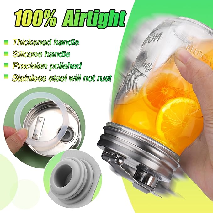 Mason Jar Pour Spout Lid Stainless Steel, Regular Mouth Pour Spout Flip Cap Lids for Mason Jars, Anticracking Leak Proof Seal Cover Airtight for Drinking Salad Dressing & Food Storing(4PCS)