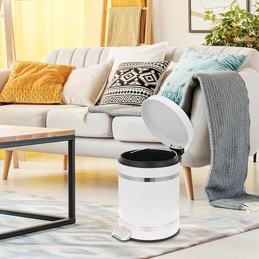 European Style Round Foot Pedal Trash Can with Lid, 12l Household Waste Bin for Bathroom and Office, Sturdy Iron Construction, Step-Operated Covered Garbage Container