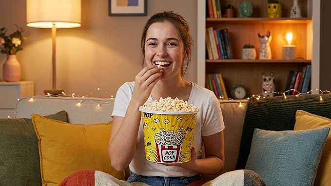 Modern Style Reusable Plastic Popcorn Box/Popcorn Containers/Popcorn Bowls Set for Movie Theater Night - (BPA Free - 6 Pack - 75 oz) (Popcorn Mix A)