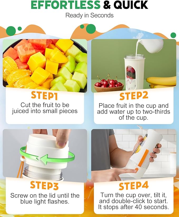 Portable Blender for Smoothies, BPA Free Mini Blender for Mixing Protein Powder, 15 Oz Dishwasher Safe Portable Bottle with 12-Blade, Rechargable Sport Bottle Compact and Easy to Clean