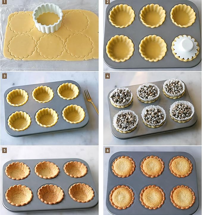 Mini Tart Pan, 2.75" Egg Tart Molds 6-Cavity Non Stick Fluted Mini Tart Mould, Reusable Quiche Bakeware Carbon Steel for Pies, Quiche, Cheese Cakes, Desserts(Not Included Cutting Mold)