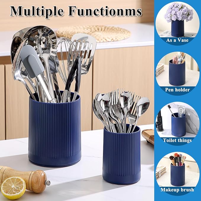 Kyraton Cooking Utensils Holder 2pcs, 360° Rotating Heavy Duty Plastic Kitchen Utensil Holder for Countertop, The Small Utensil Crock for Cutlery Silverware, Tooth Brush, Desk Pencil Pen