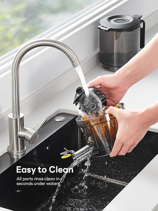 QCen Cold Press Juicer, 5.5” Wide Feed Chute Slow Masticating Juicer Machine for Whole Fruits and Vegetables, Easy to Clean (Silver)