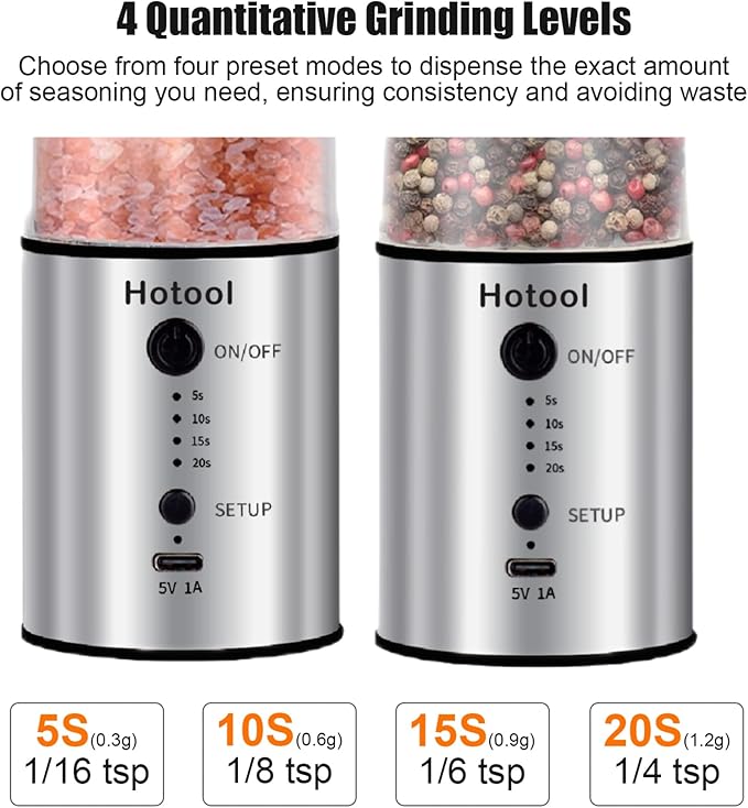 Larger Capacity Electric Salt and Pepper Grinder Set, Rechargeable Salt and Pepper Shakers Set, Kitchen Gadgets Salt and Pepper Mill