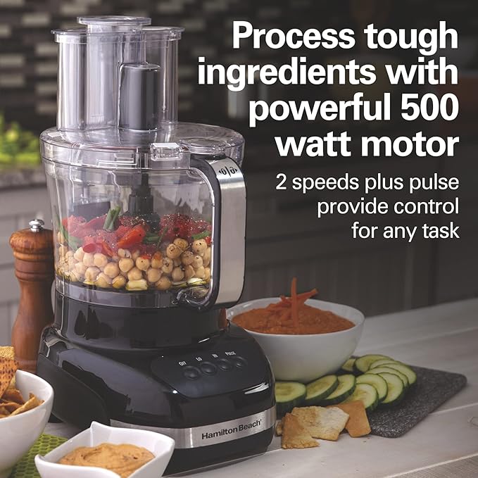 Hamilton Beach Big Mouth Duo Plus 12 Cup Food Processor & Vegetable Chopper with Additional Mini 4 Cup Bowl, Black (70580)