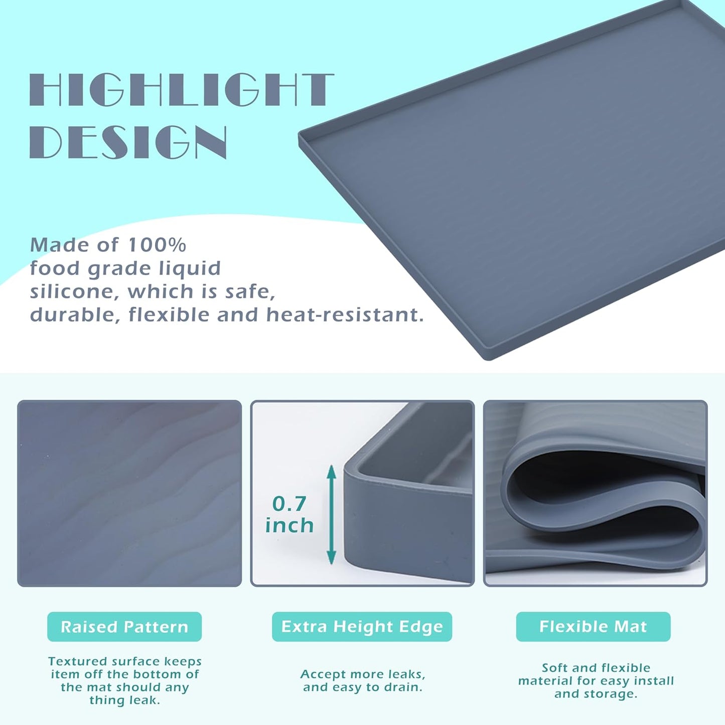 URMONA Waterproof Silicone Under Sink Mat 19'' x 12'' Shelf Liner for Kitchen and Bathroom, Cabinet and Counter Protector, Storage and Organizers, Litter Mat, Pet Cat Puppy Essentials(Beige)