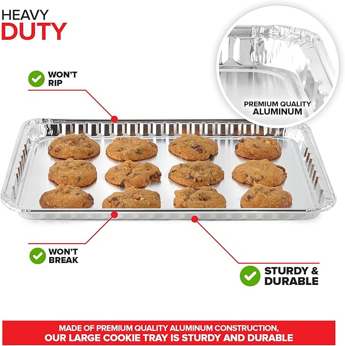 Stock Your Home Disposable Cookie Sheets for Baking (30-Pack) Aluminum Trays, Foil Pans, Shallow Sheet Pan for Cooking Thin Crust Pizza, Brownie Tins, Oven Liners
