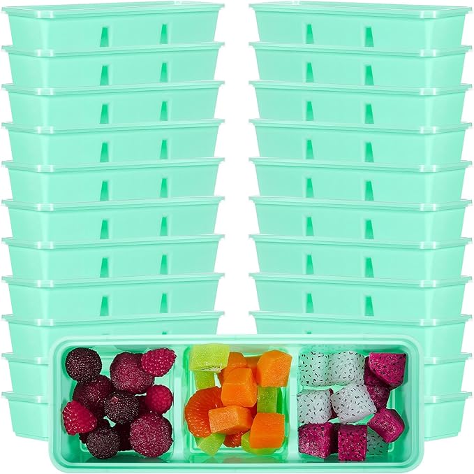 Hushee 10 Pack 17 oz Small Meal Prep Containers with 3 Compartments Snack Containers with Lid Disposable Plastic Bento Box Travel Lunch Food Boxes Stackable for Office Picnic (Green)