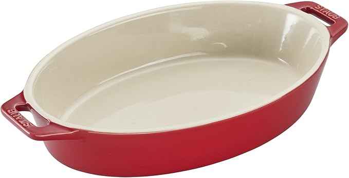 STAUB Ceramic 4-pc Baking Pans Set, Casserole Dish with Lid, Brownie Pan, Cherry