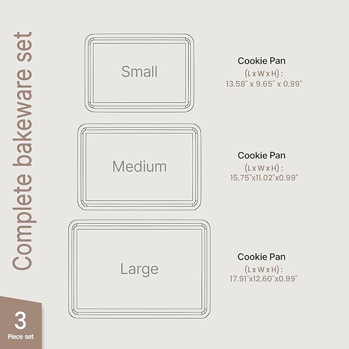 BAKKEN Kitchen Baking Pans - Small, Medium, and Large Cookie Pan (13.58×9.65, 15.75×11, 17.91×12.60), Nonstick, Diamond Texture Bottom, PFOA, PFOS, PTFE Free, Oven Safe (450°F), Pack of 3, Gray Marble