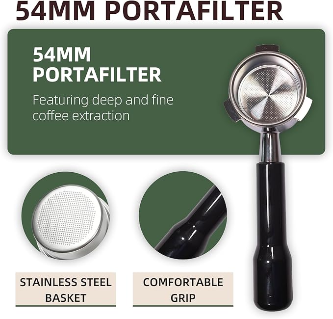 54mm Bottomless Portafilter for Breville Barista Express/Pro/Touch/Bambino18-21g Precision Basket, Stainless Steel 304 Filter Basket,Naked Portafilter for Espresso Extraction(54mm Black)