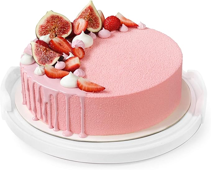 Zoofen Round Cake Carrier White Cake Stand 11 Inch Plastic Cake Container with Handle and Lid for Travel(White)