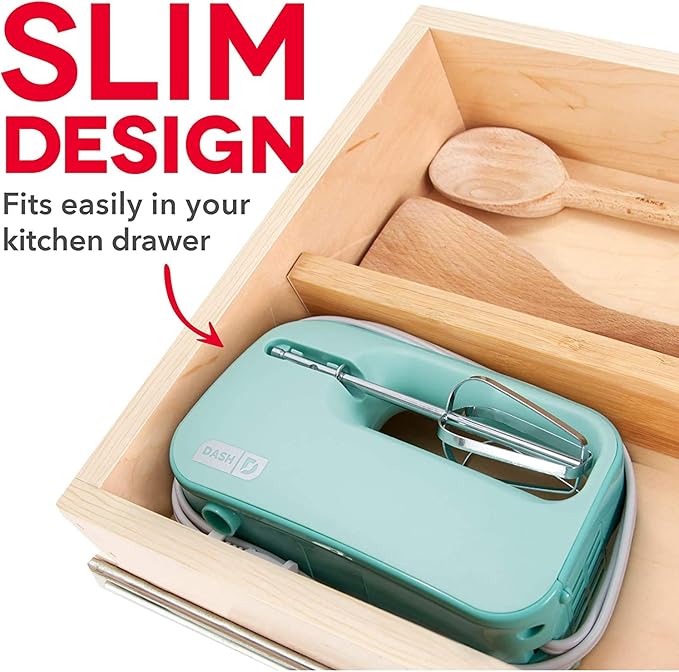 Dash SmartStore™ Compact Hand Mixer Electric for Whipping + Mixing Cookies, Brownies, Cakes, Dough, Batters, Meringues & More, 3 Speed, 150-Watt - Aqua