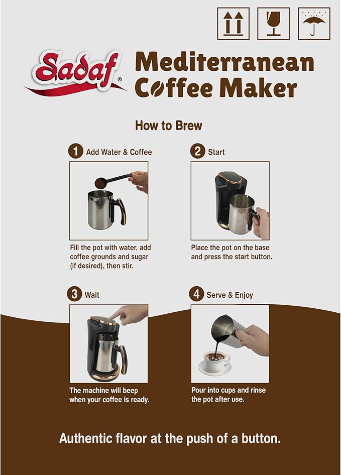 Sadaf One-Touch Mediterranean Coffee Maker – Electric Turkish, Greek, and Armenian Coffee Machine - Stainless Steel Coffee Maker - Foam Control & Overflow Sensor - Middle Eastern Cuisine - 250ml, Red