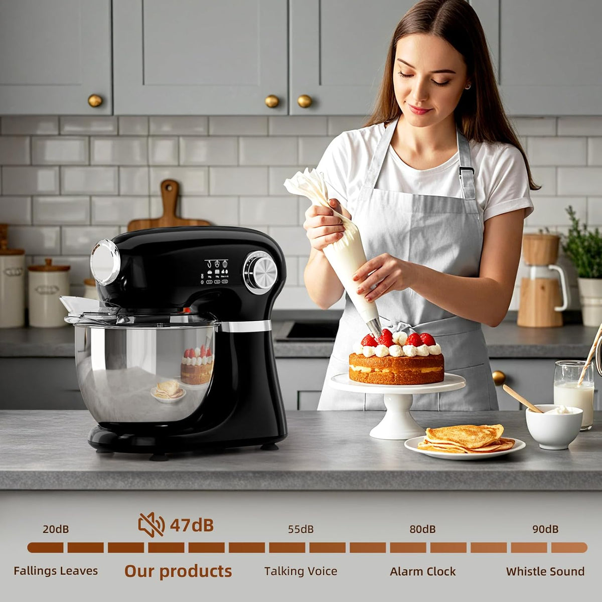 Cowsar Stand Mixer, 12 Speeds Tilt-Head Electric Commercial Stand Mixer, 3-In-1 Kitchen Mixer with Bowl, Dough Hook, Whisk and Beater, Black