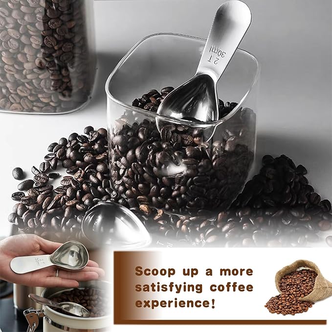 18/8 Stainless Steel Coffee Scoop, 2 Tbsp (30ml) Short Handle Measuring Spoon for Precise Measurement of Ground Coffee, Tea, Sugar, Flour