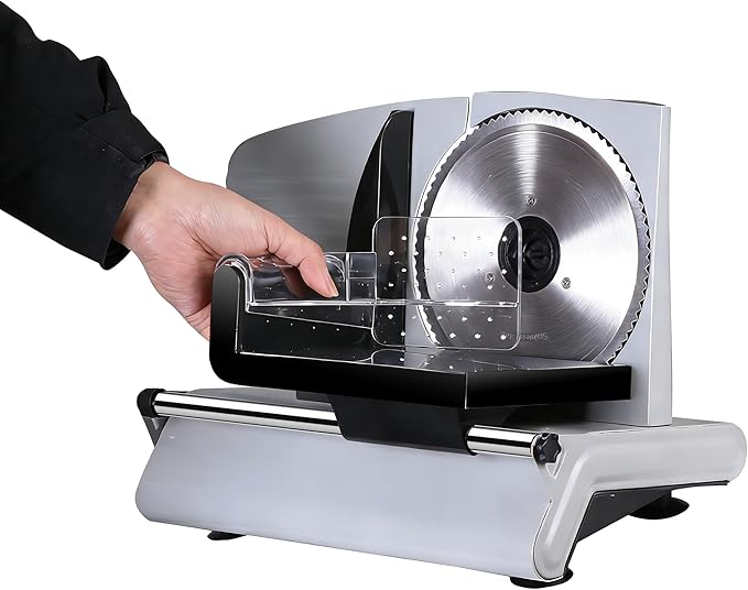 SUPER DEAL Premium Electric Food Meat Slicer - 7.5inch Stainless Steel Blade Home Kitchen Deli Meat Food Vegetable Cheese Cutter - Thickness Adjustable - Spacious Sliding Carriage - Easy to Clean
