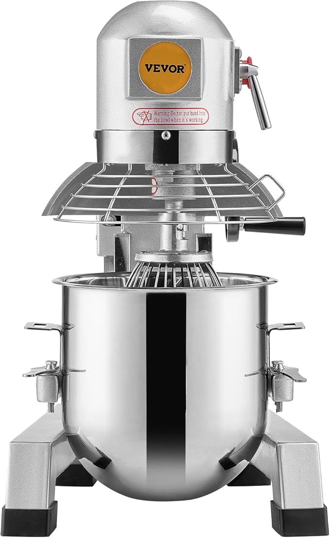 VEVOR Commercial Food Mixer, 20Qt Commercial Mixer with Timing Function, 750W Stainless Steel Bowl Heavy Duty Electric Food Mixer Commercial with 3 Speeds Adjustable 108/199/382 RPM, Dough Hook Whisk