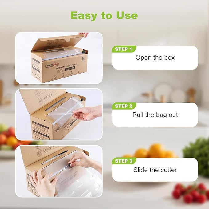 [2025 New] Bonsenkitchen 11” x 150’ Vacuum Sealer Bags Rolls with Cutter for Food Storage, Commercial Grade, BPA Free, Great for Meal Prep and Sous Vide Cooking | EASY TO CUT & SEAL, Commercial-grade