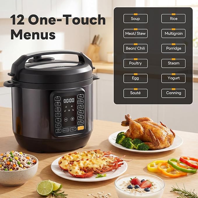 Sweetcrispy 16-in-1 Electric Pressure Cooker 8QT, 12-Preset Multi Cookers with Ceramic Pot, Slow Cook Rice Steamer Sauté Soup Yogurt Maker and More, Recipe Book