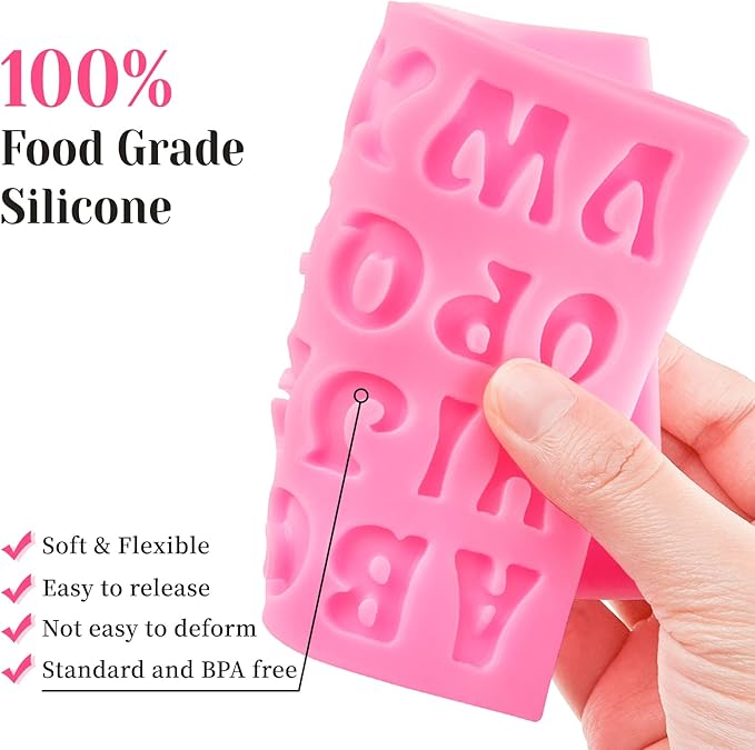 4 PCS Silicone Letter Molds, Non-Stick Number and Letter Fondant Molds for Chocolate, Candy, Cake Decoration, Cupcake Topper