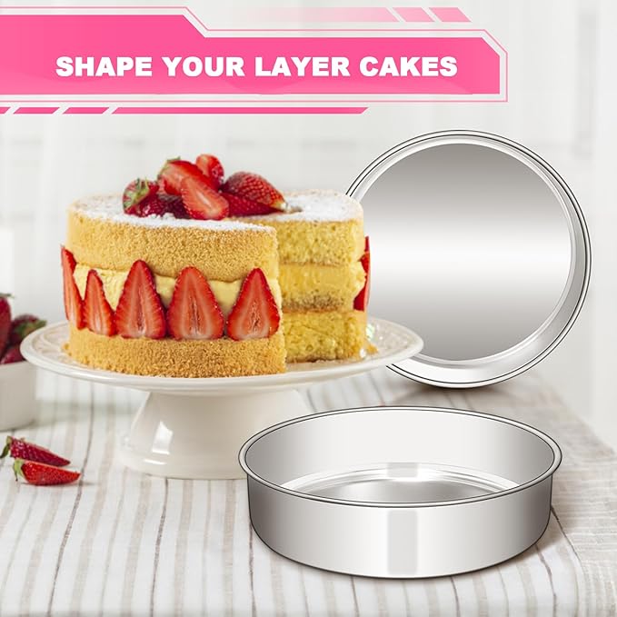 EWFEN 6 Inch Cake Pan Set of 2, Stainless Steel Round Layer Cake Baking Pans Tins, Non-Toxic & Healthy, Leak-proof & Easy Clean & Dishwasher Safe