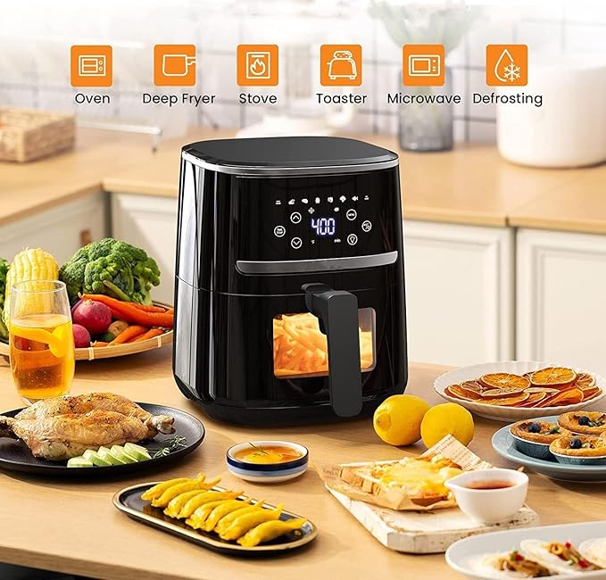 Air Fryer Oven - 5 Quart Digital Air Fryer with 8 Cooking Presets, Visible Cooking Window, LCD Touch Screen, Nonstick Dishwasher-Safe Basket & Tray, Customized Temp/Timer