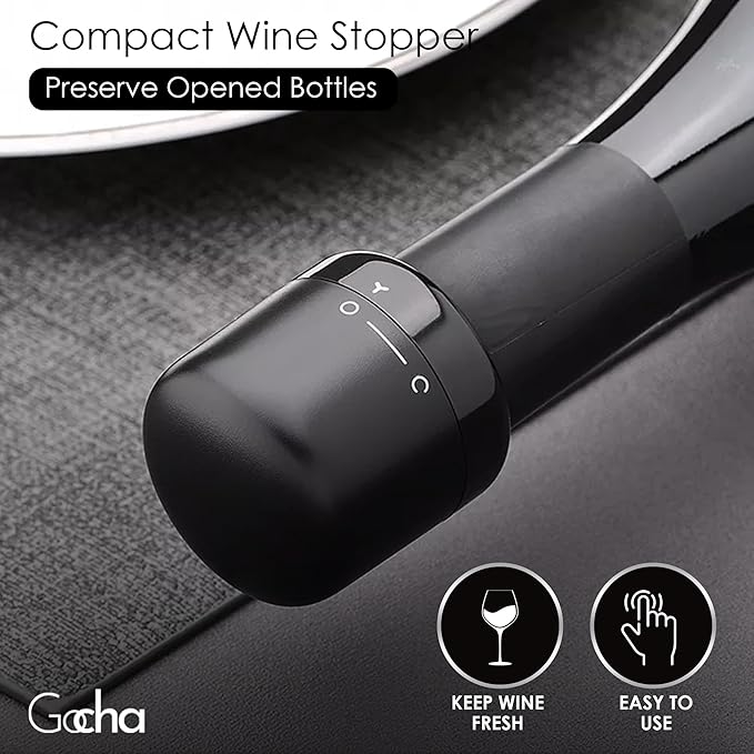 GOCHA | Champagne Stoppers With Vacuum Built-in | 1.5 inch Silicone Twist Top Wine Stopper | Reusable, Leak Proof (1 Wine + 1 Champagne Cork Stopper) | (Pack of 2)