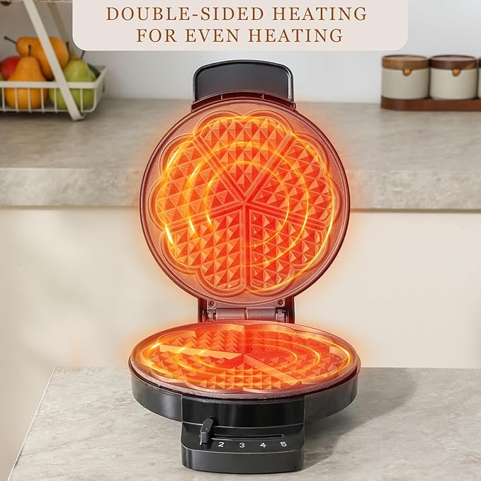 UVFAST Heart Waffle Maker, Heart Shaped Waffle Iron 5 Slices, Mini Waffle Makers with 8'' Non-stick Plates, Adjustable 5 Browning Control, Cool Touch Handle, Easy to Clean, Valentine's Day Gift, 1000W