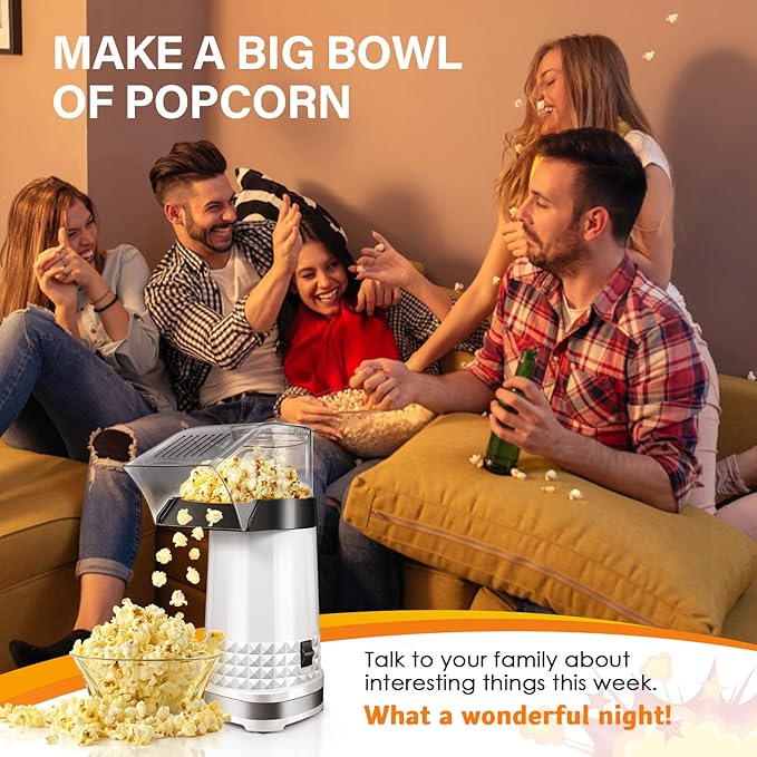 Air Popcorn Popper Maker with Measuring Cup to Melts Butter, Fast & Easy Popcorn Machine for Family Gathering, No Oil, Easy to Clean & Maintain