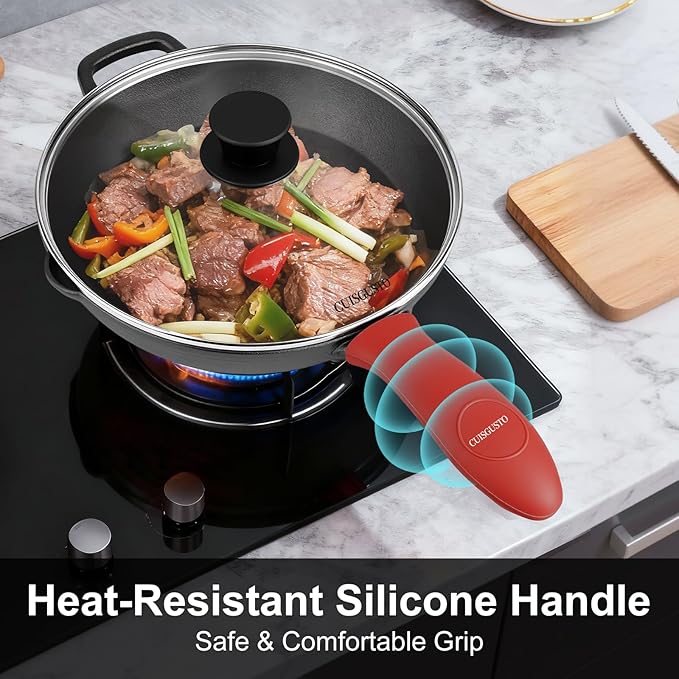 6 Inch Cast Iron Skillet with Tempered Glass Lid, Pre-Seasoned for Even Heating, Silicone Handle Cover & Pan Scraper, Perfect for Single Meals & Side Dishes