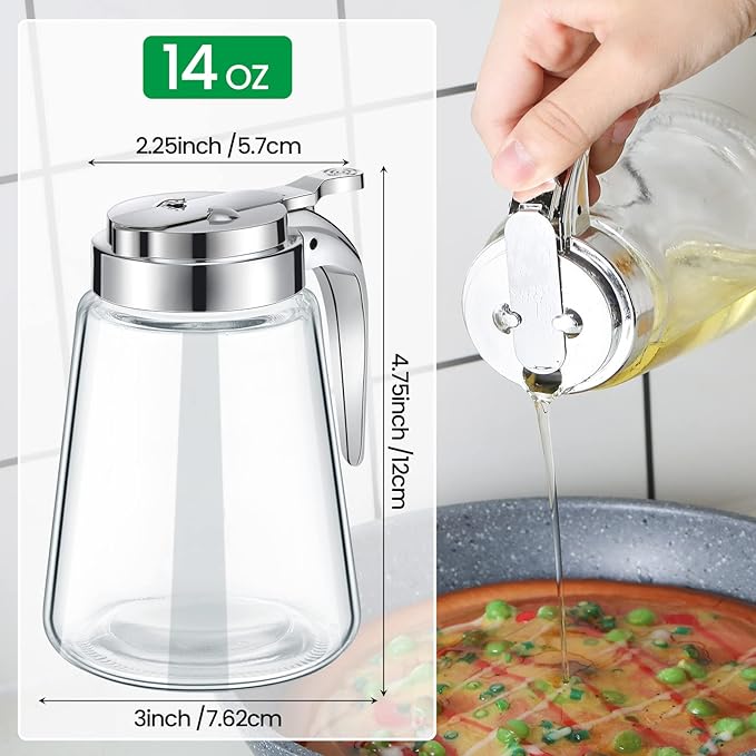 Mimorou Syrup Dispenser Set of 6 Glass Bottle Honey Maple Syrup Pitcher with Retracting Spout Plastic Lid Containers for Restaurants Sugar Pancake Coffee, 12 oz