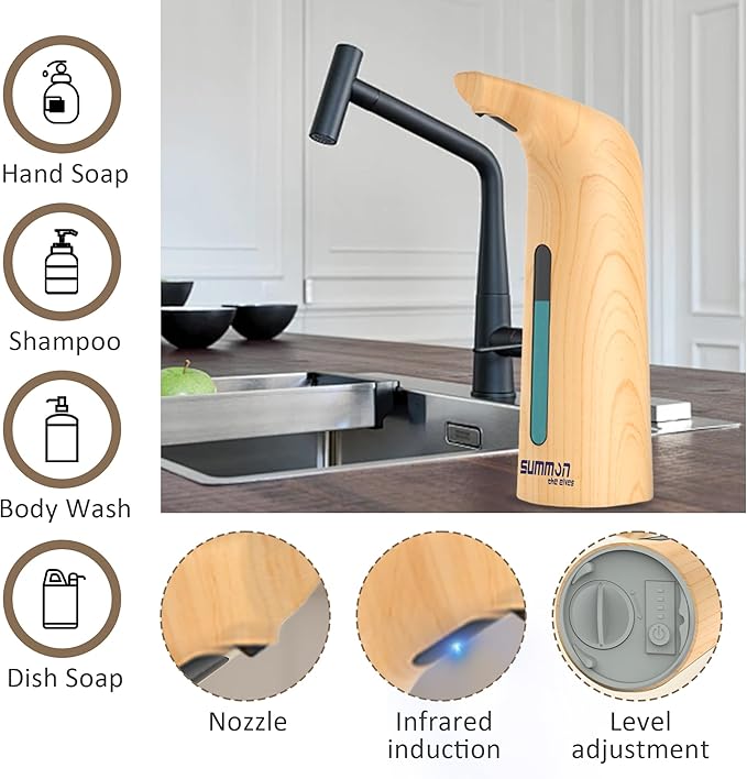 Automatic Soap Dispenser Touchless,400ML Hand & Dish Countertop Electric Liquid Dispenser with Sensor,Modern 4 Gear Adjustable Waterproof Battery Operated Kitchen Auto Soap Pump