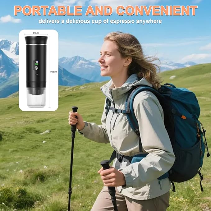 Portable Battery Espresso Coffee Maker for Travel - 20 bar Mini Car Espresso Machines, 3-in-1 Self-Heating Electric Espresso Maker, USB-C Ground Coffee & Capsule Pod(Ns&DG) RV, Hiking, Office