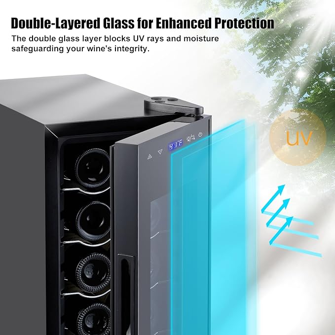 12 Bottle Compressor Wine Cooler Refrigerator with Lock, Freestanding Wine Fridge, 41°F-64°F Digital Temperature Control, Large Wine Cellar for Red, White, Champagne, and Sparkling Wine – Black
