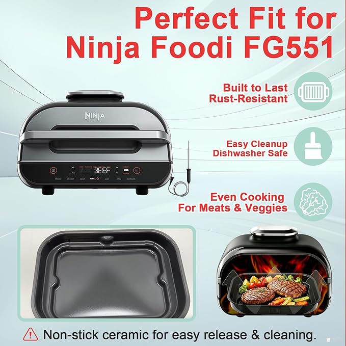 Foodi Smart Grill Pans & Air Fryer Liners for Ninja FG551 Foodi XL 6-in-1 Indoor Grill, Non-Stick Air Frying Griddle Plate with Disposable Perforated Paper for Ninja Air Fryer Accessories