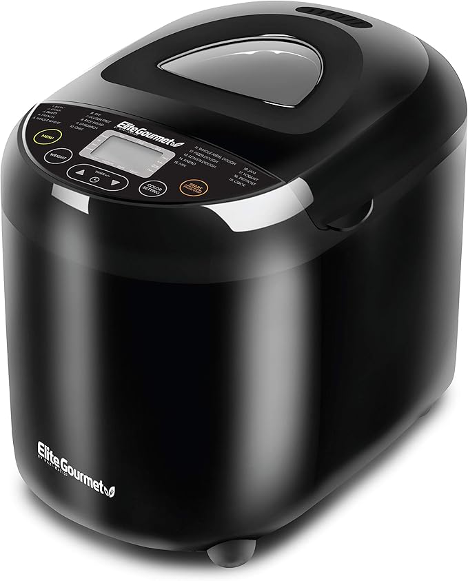 Elite Gourmet 4-Tray Food Dehydrator and Programmable Bread Maker Machine with 19 Menu Functions, 3 Loaf Sizes, and 15-Hour Delay Timer
