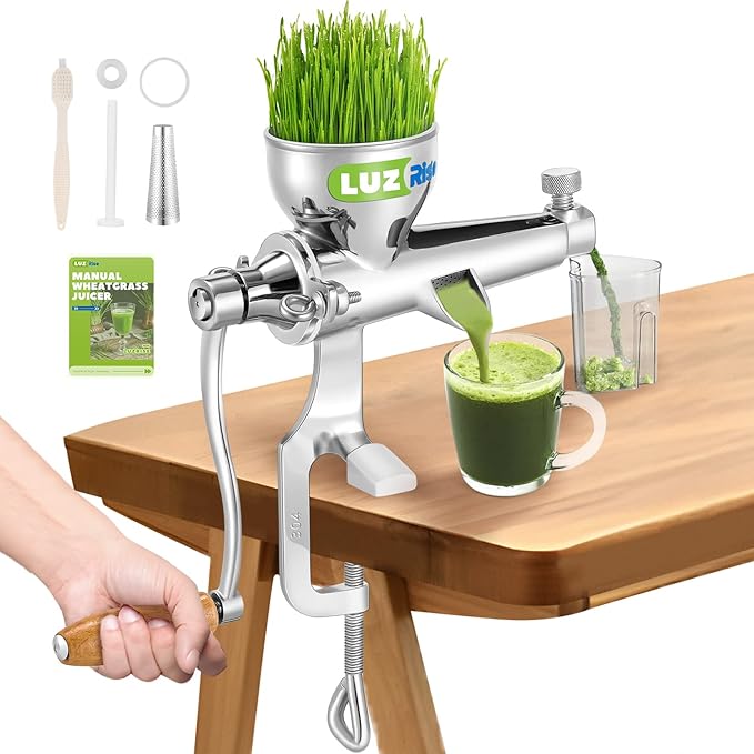 Manual Wheatgrass Juicer Portable Crank Wheatgrass Extractor Hand Fruit& Vegetables Squeezer 304 Stainless Steel for Juicing Celery, Kale, Spinach, Parsley, Pomegranate, Apple, Grape