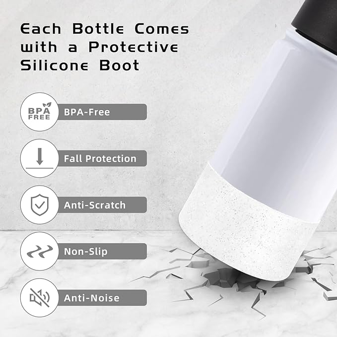 Volhoply 14oz Kids Water Bottle with Straw Lid and Silicone Boot Bulk 6 Pack,Stainless Steel Insulated Cup for Boys & Girls Multipack,Double Wall Vacuum Leakproof bottles(Sublimation,6)