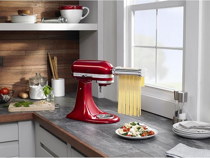 KitchenAid KSMPDX Pasta Deluxe Set Stand Mixer Attachment, 5 Piece, Stainless Steel & Variable Speed Corded Hand Blender KHBV53, Empire Red