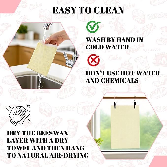 2 Pack Beeswax Bread Bags - 17x13 Inch Reusable Bread Storage Bags,Bees Wax Lined Bread Bags for Home Cooks fresh bread storage Easy Clean (Pink Floral)