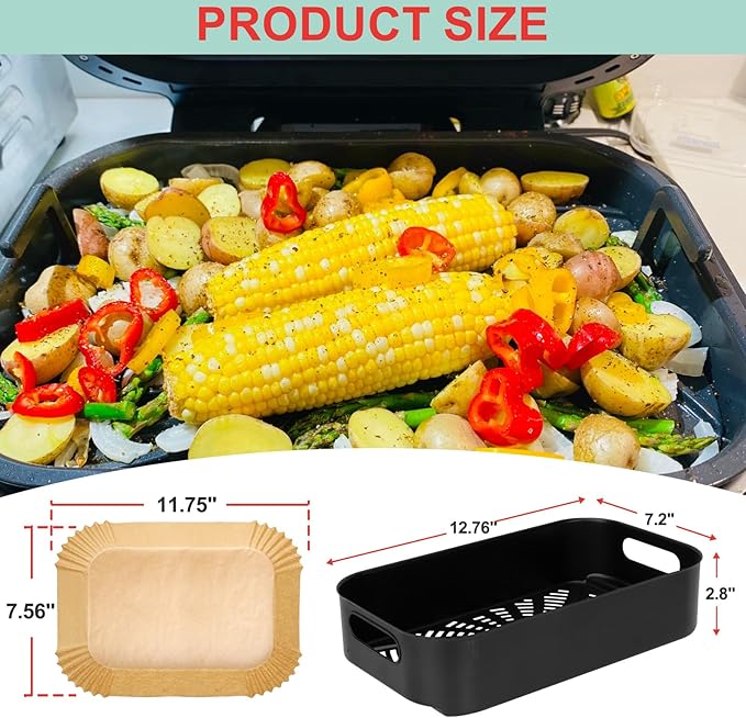 Foodi XL Grill Combo Crisper Basket for Ninja FG551 Foodi Indoor Grill, Non-Stick Air Fryer Basket for Ninja Air Fryer Grills DG551/DG651 Accessories, with 100 Packs Disposable Parchment Paper Liners