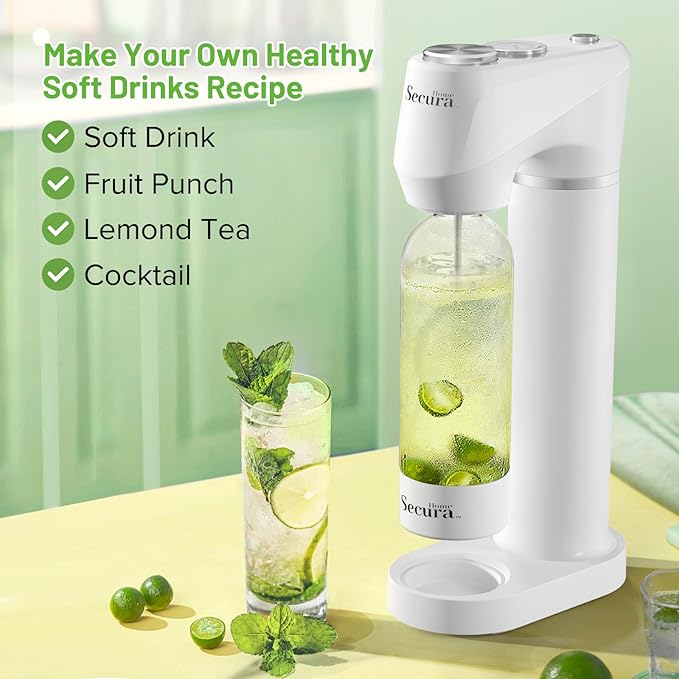 Secura Home Soda Streaming Machine Soda Maker, Sparkling Water and Carbonated Water Machine, Compatible with 60l Co2 Cylinders (Not Included)