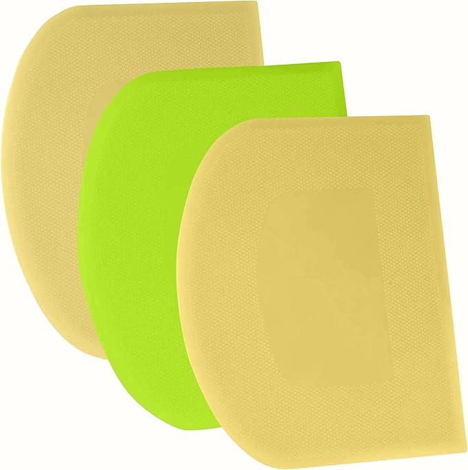 SURDOCA Dough Scraper Bench Scraper - 3P 10.6x6.7" Plastic Flexible Bowl Scraper, Sharp Edge & Angles Cake Scraper. Non-Slip Bakeware Decorating Tools Sculpting & Modeling Tools - Yellow+Green+Yellow
