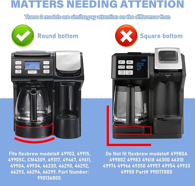 12 Cup Coffee Maker Carafe Replacement Pot Compatible with Hamilton Beach Flexbrew Models: 49902, 49915, 49905C, CM4309, 49317, 49467, 49611, 49904, 49934, 46230, 46290, 46293, Part Number: 990136800